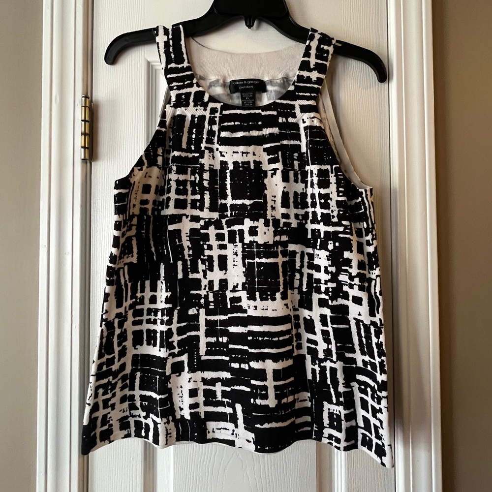 Cable & Gauge black and white tank sweater round neck top Petite Large